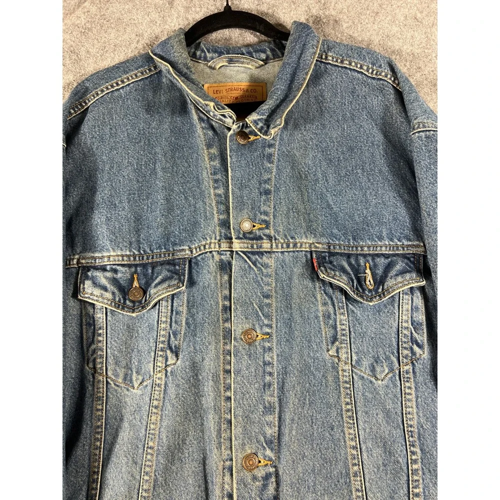 VINTAGE 90s Levis Jean Jacket Mens 2XL Blue Denim Button Up Streetwear Trucker - Picture 5 of 6